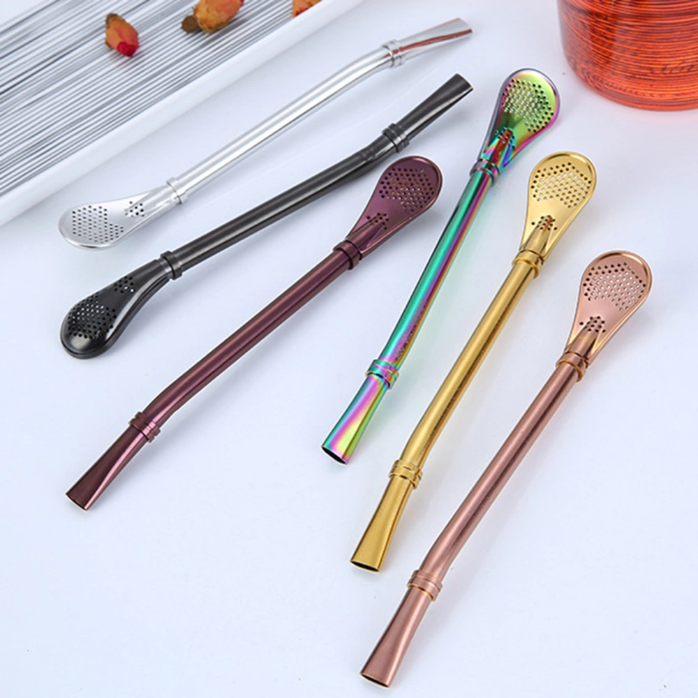 Stainless Steel Straw Spoon Coffee Stirring Tea Filter Infuser Bar Accessories