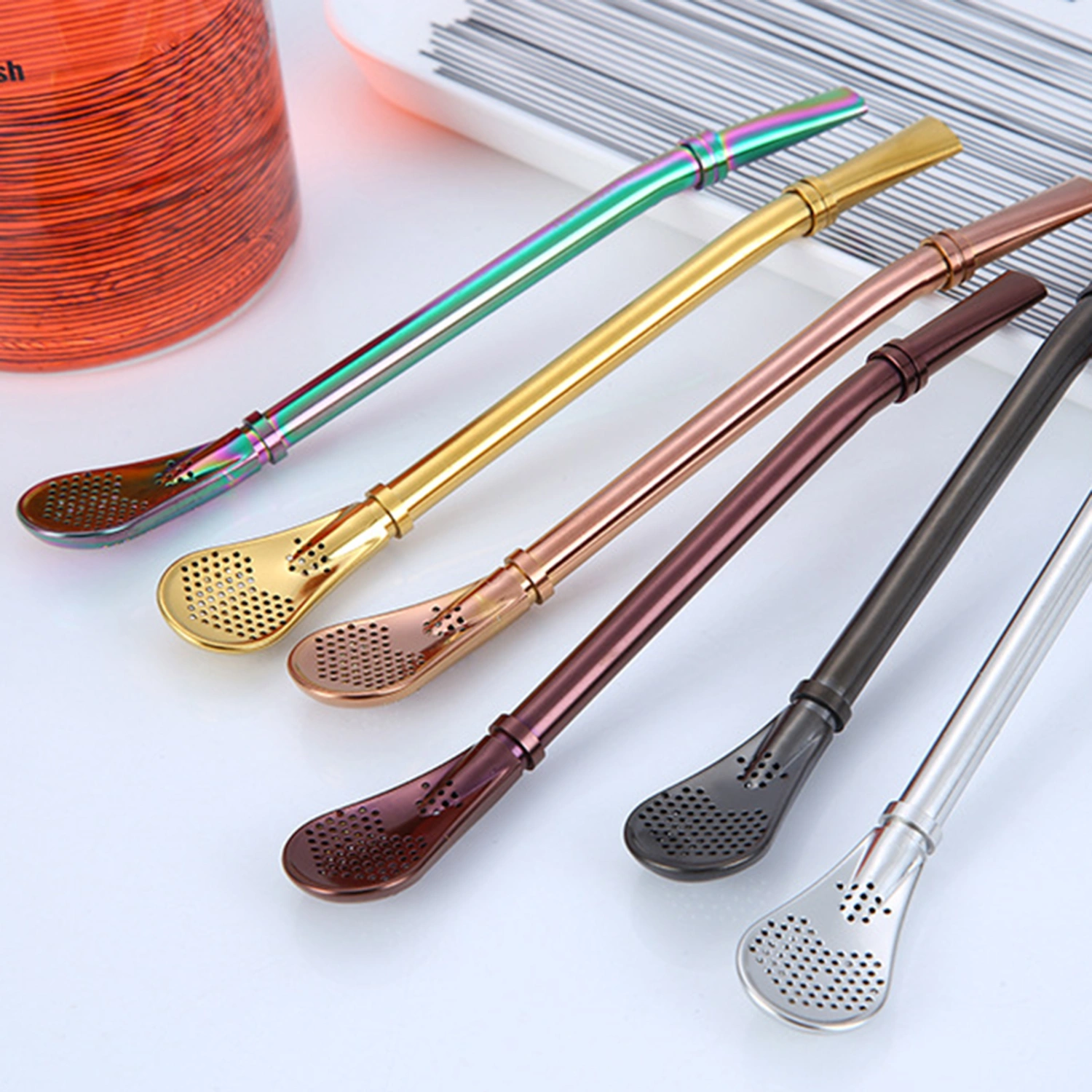 Stainless Steel Straw Spoon Coffee Stirring Tea Filter Infuser Bar Accessories