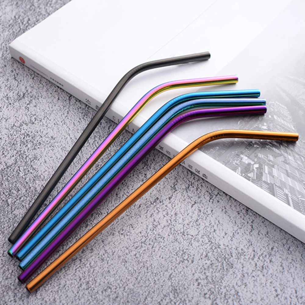 Stainless Steel Outdoor Reusable Straight Bent Drinking Beverage Straw Brush Set