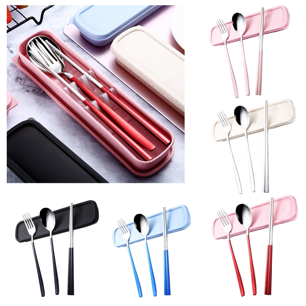 Tableware Portable Travel Picnic School Spoon Fork Chopsticks with Storage Box