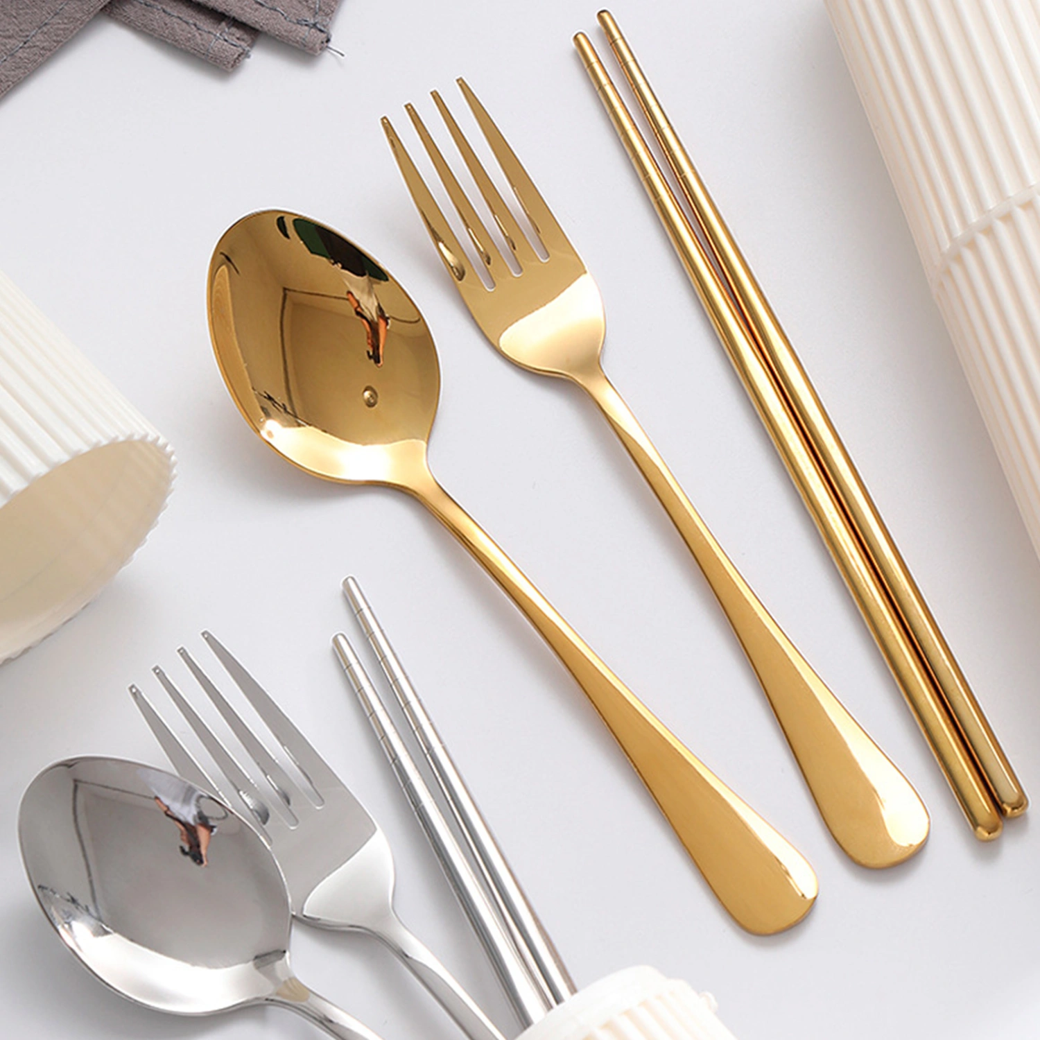 Stainless Steel Outdoor Tableware Storage Case with Fork Spoon Chopsticks Set