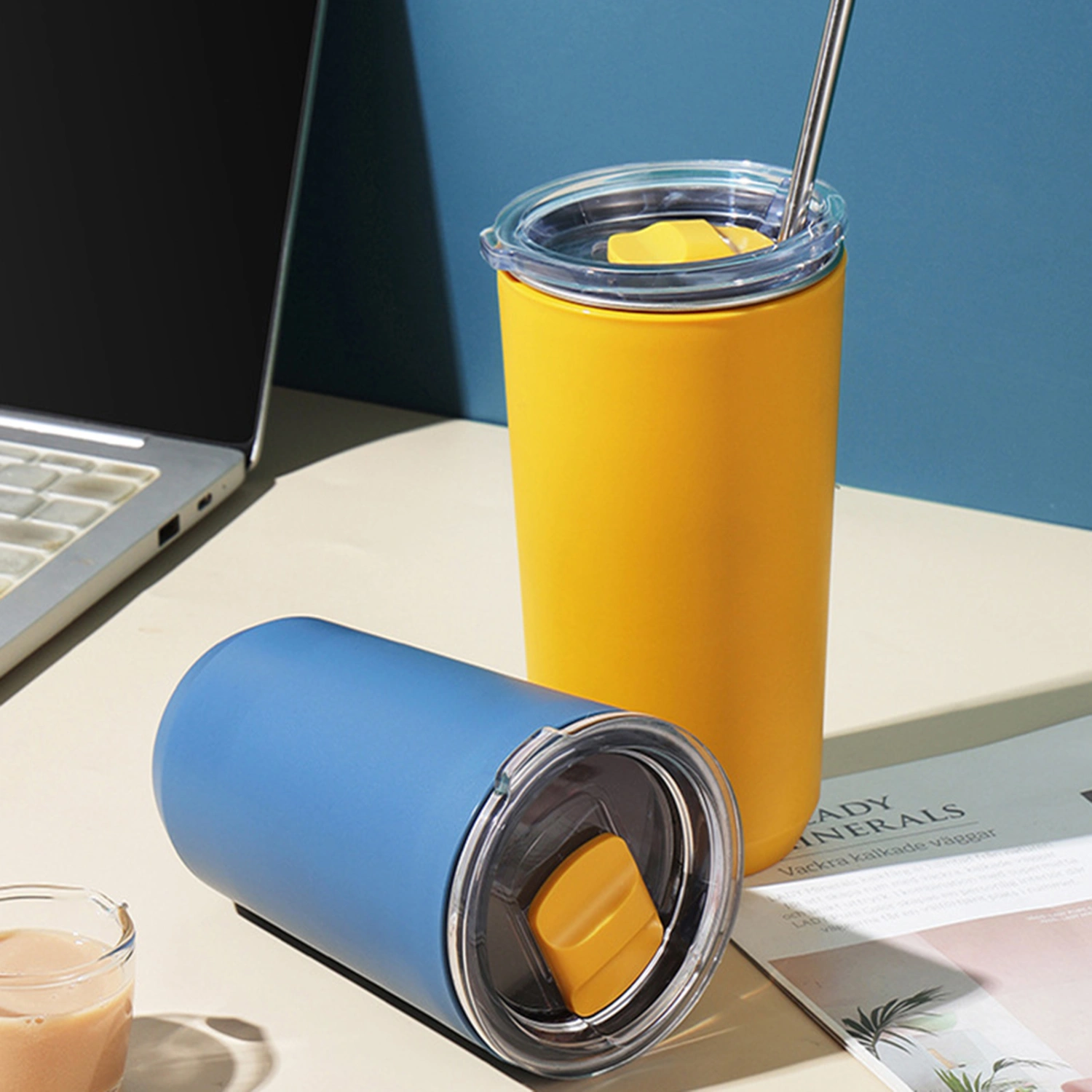 360ml/460ml/560ml Coffee Tumbler Push-in Lid Wide-mouth Double Wall Vacuum Insulated Water Tumbler Cup for Office