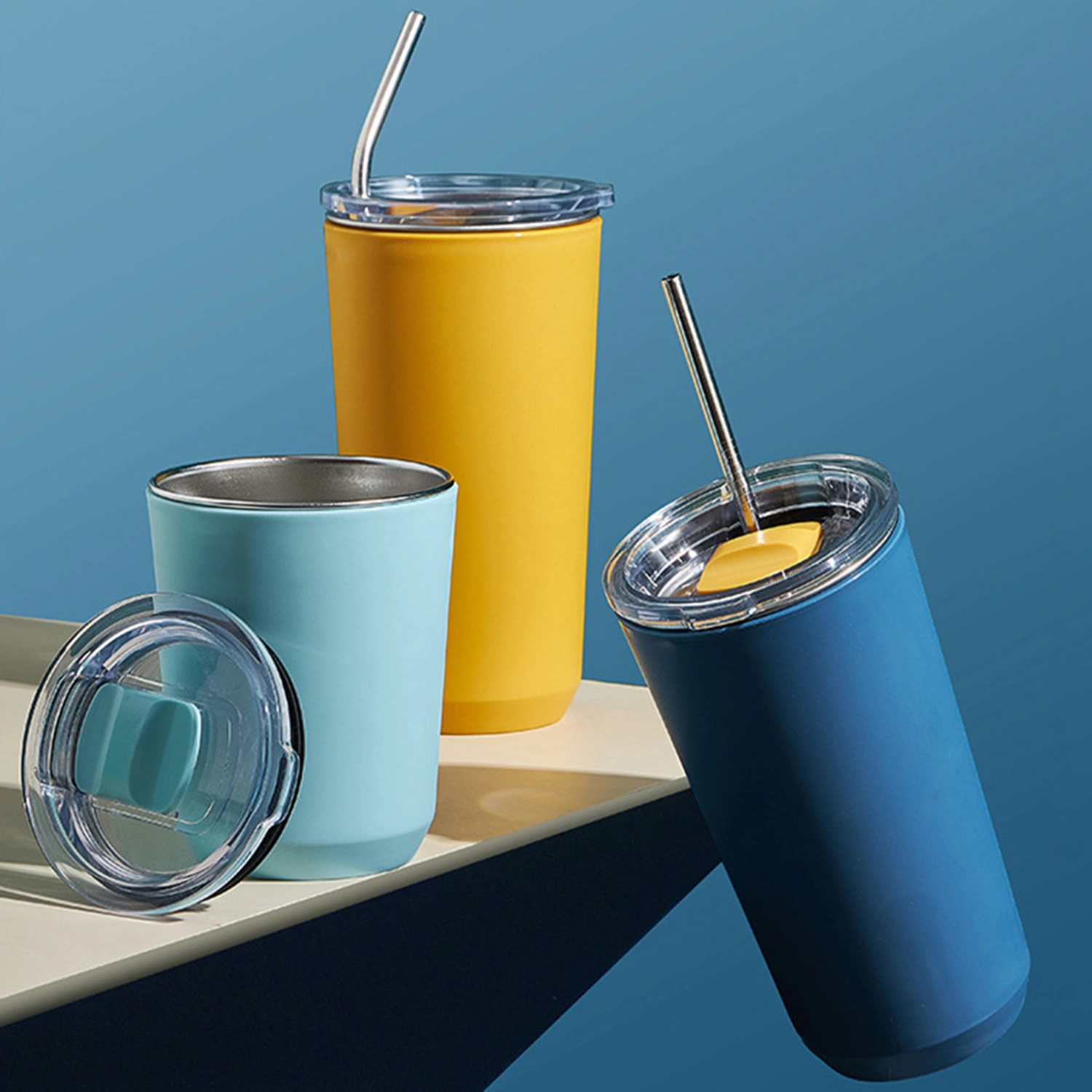 360ml/460ml/560ml Coffee Tumbler Push-in Lid Wide-mouth Double Wall Vacuum Insulated Water Tumbler Cup for Office