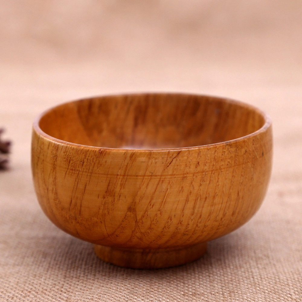 Natural Round Wooden Bowl Soup Salad Noodle Rice Shock-proof Handicraft Holder