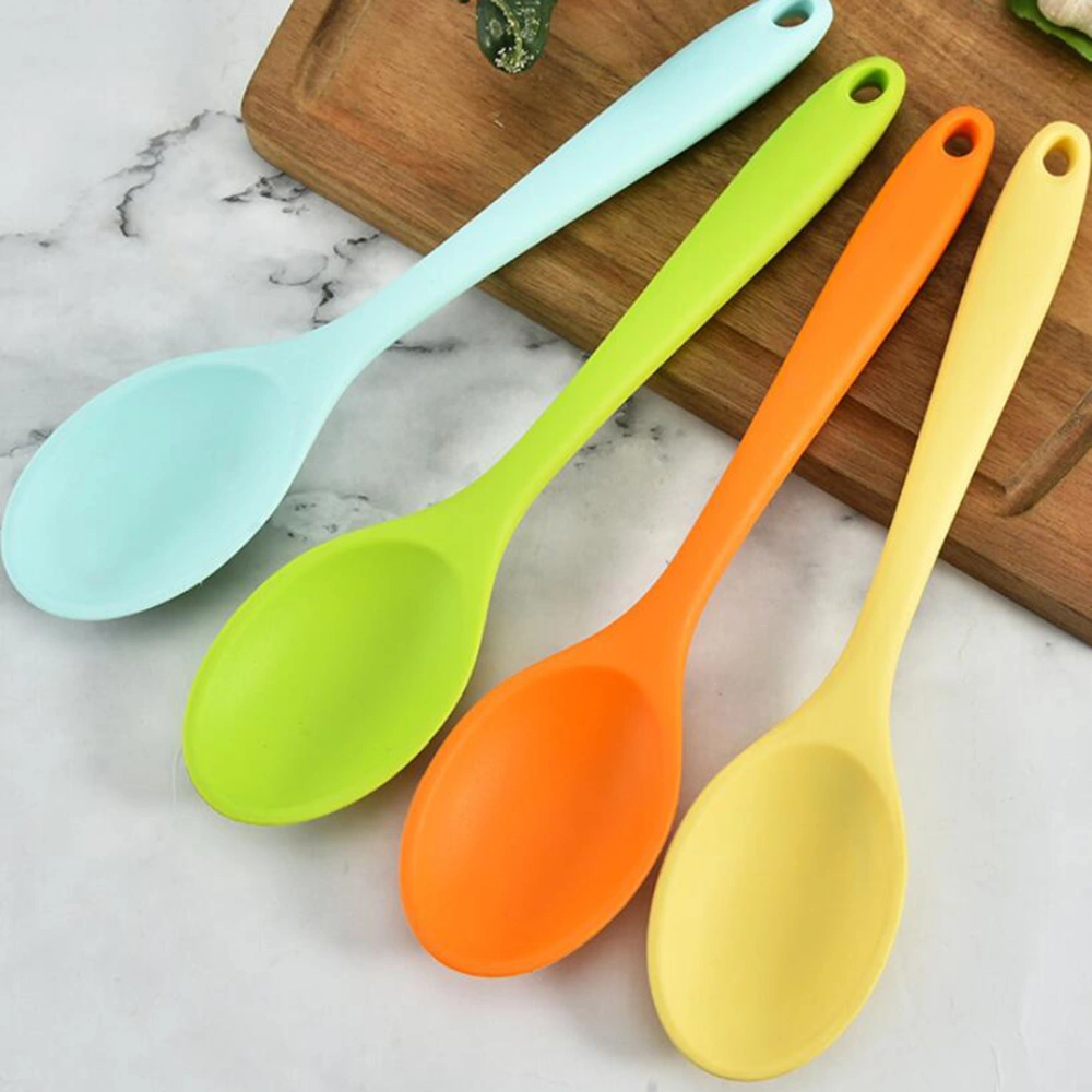 Soup Spoon Ergonomic Handheld Long Handle Non-slip Silicone Ladle Spoon Kitchen Supplies