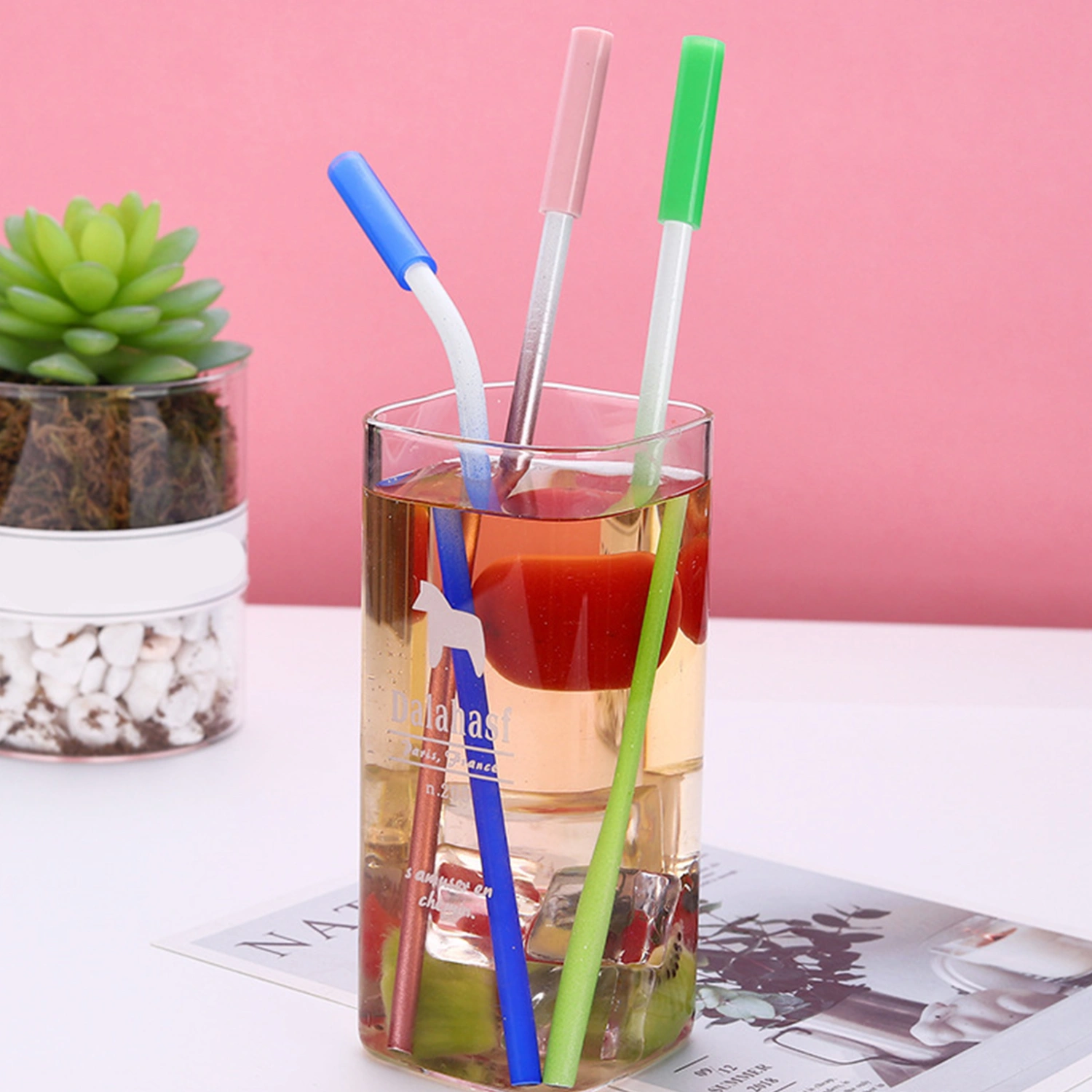 1 Set Drinking Straw Eco-friendly Rust-proof Stainless Steel Colorful Drinking Water Straw Kit for Home