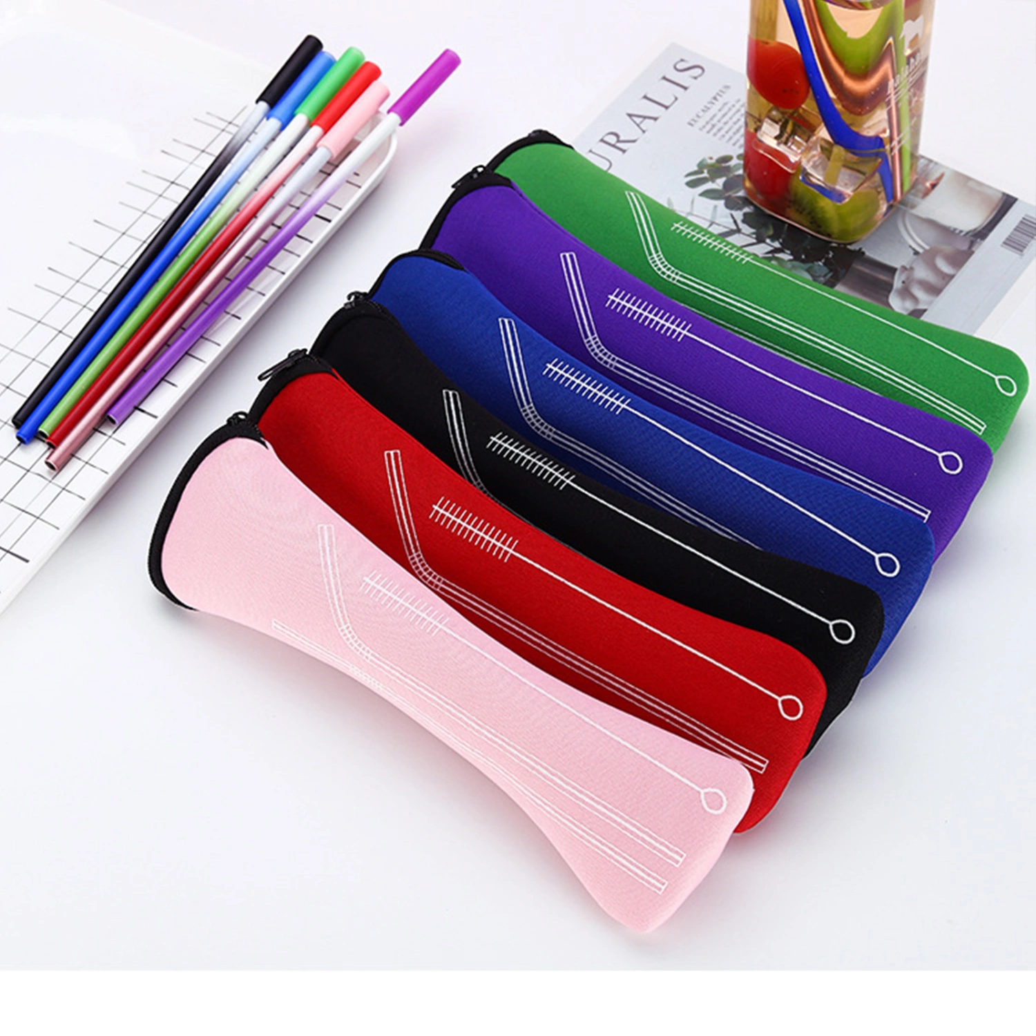 1 Set Drinking Straw Eco-friendly Rust-proof Stainless Steel Colorful Drinking Water Straw Kit for Home
