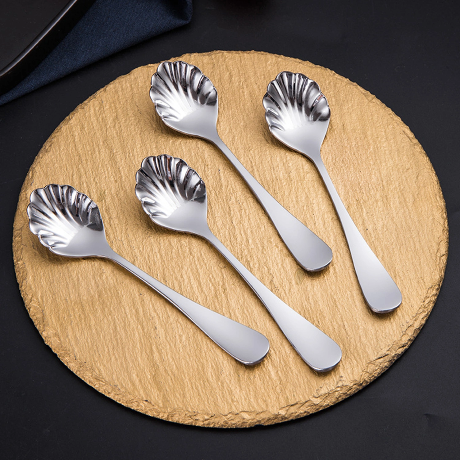 Dessert Spoon Mirror Polish Shell Shape Stainless Steel Home Fruit Spoon for Kids