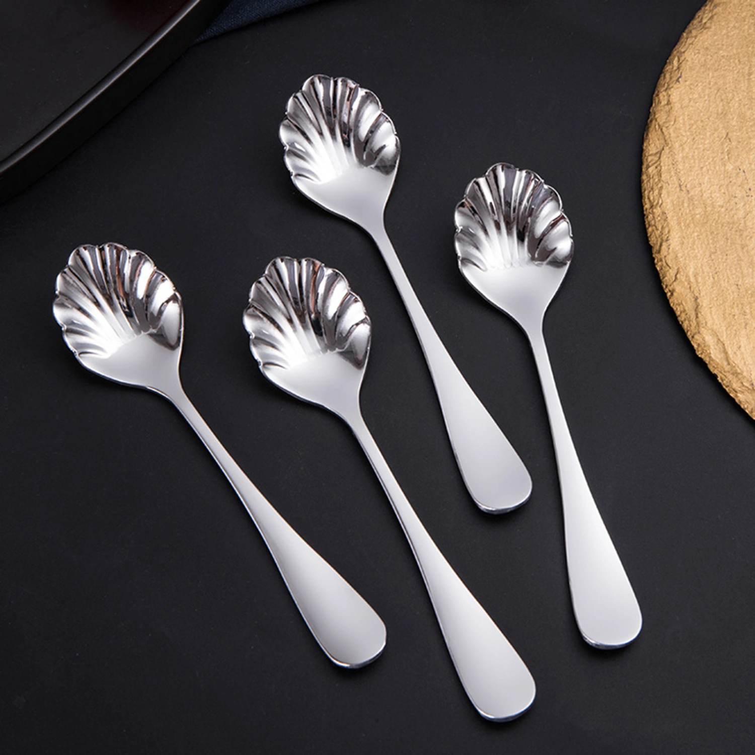 Dessert Spoon Mirror Polish Shell Shape Stainless Steel Home Fruit Spoon for Kids