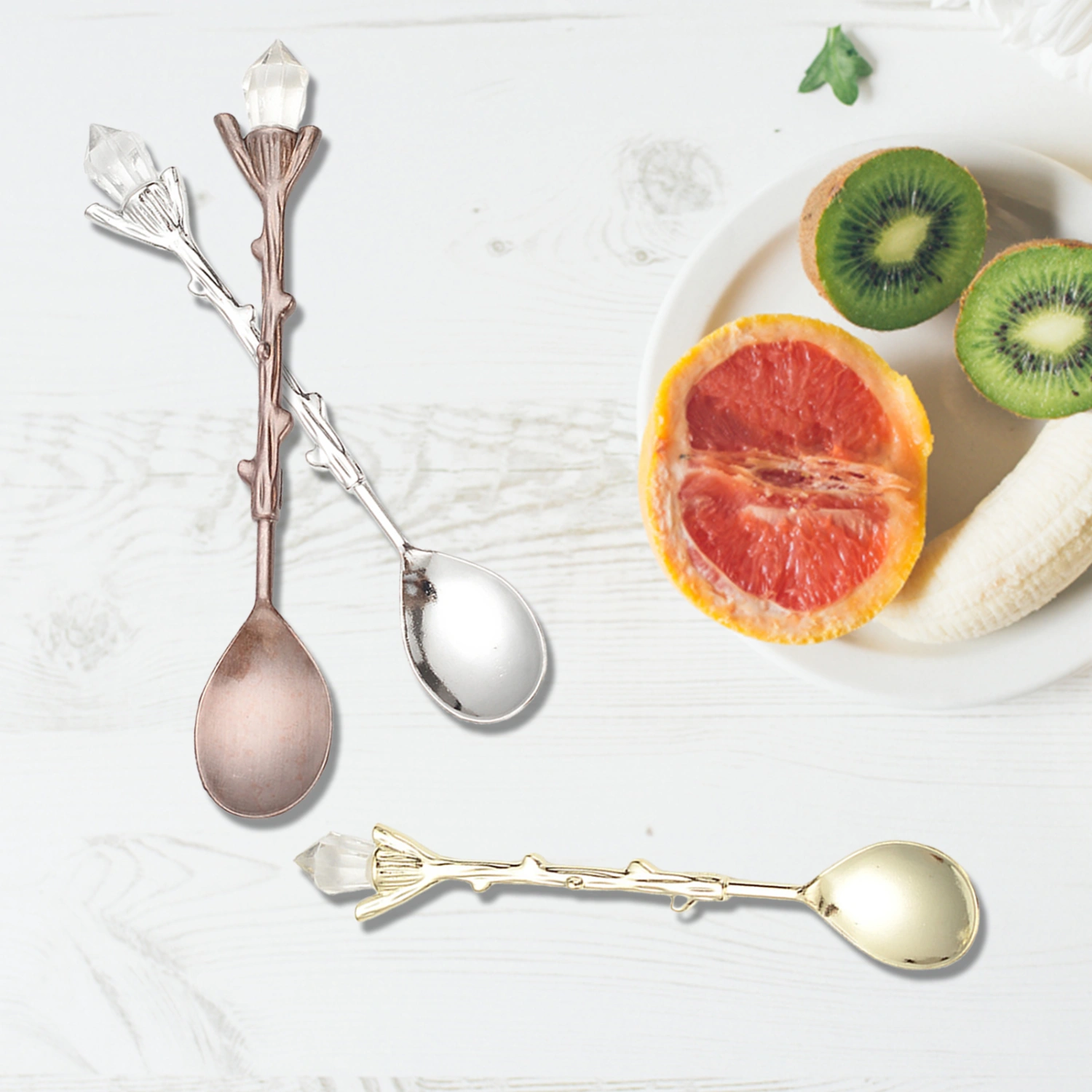 Crystal Spoon Vintage Safe Zinc Alloy Coffee Tea Mini Ice Cream Dessert Crystal Spoon for Home