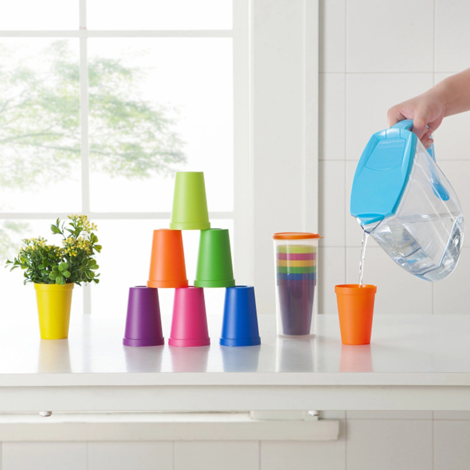 1 Set Water Cup Wide Application Bright-colored PP Food Grade Materials Easy to Carry Drink Cup for Home