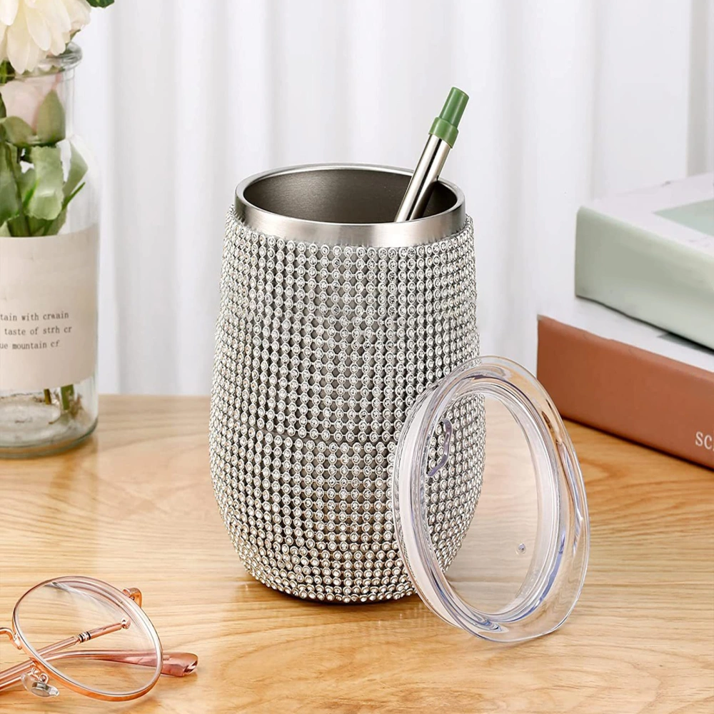 200ml Water Bottle with Straw Anti-slip 304 Stainless Steel Camping Sports Rhinestones Water Cup for Travel