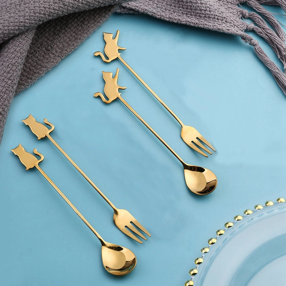 Cartoon Pattern Stainless Steel Coffee Stirring Spoon Cake Fruit Fork Cutlery