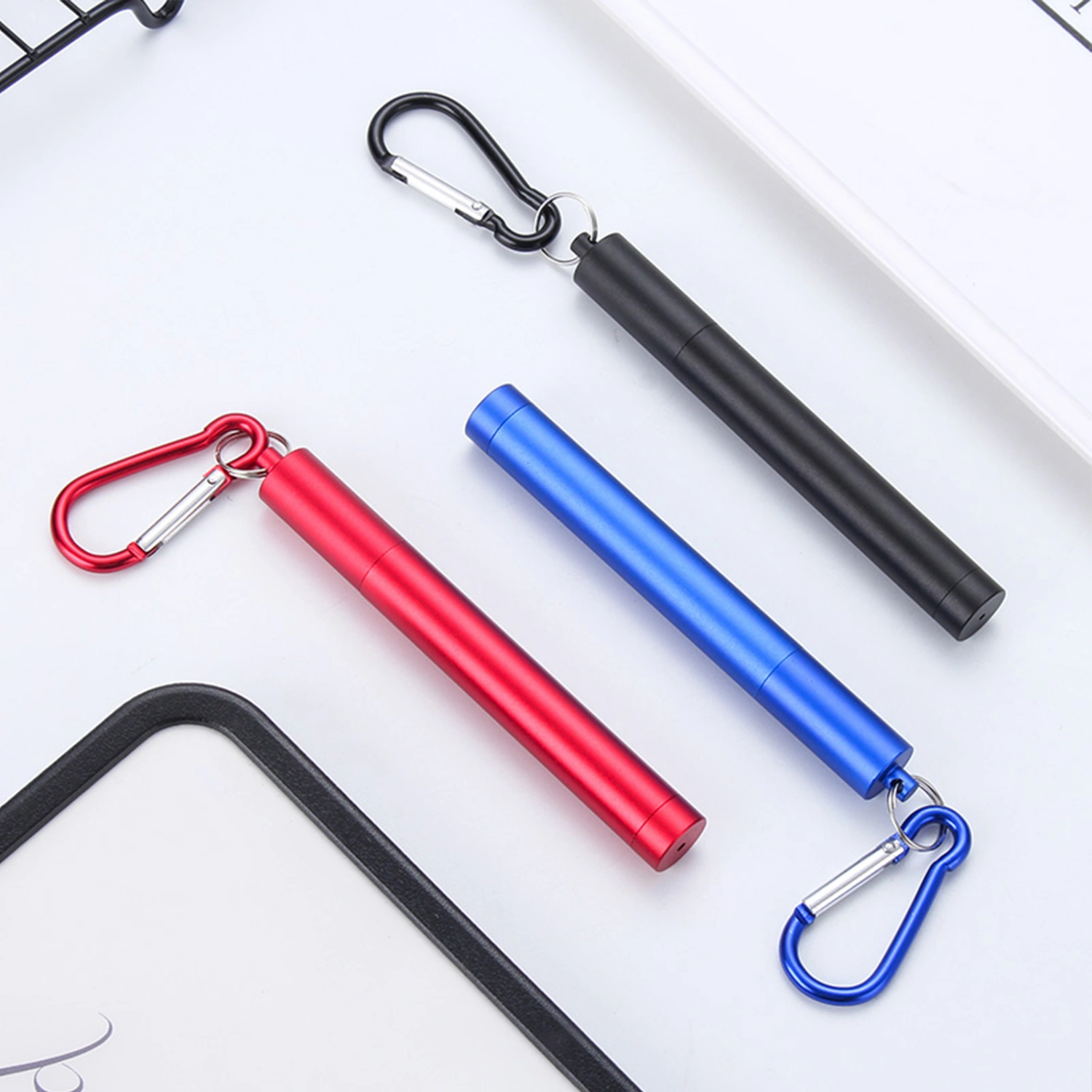 1 Set Three-section Foldable Telescopic Straw Stainless Steel School Canteen Collapsible Straw for Kids