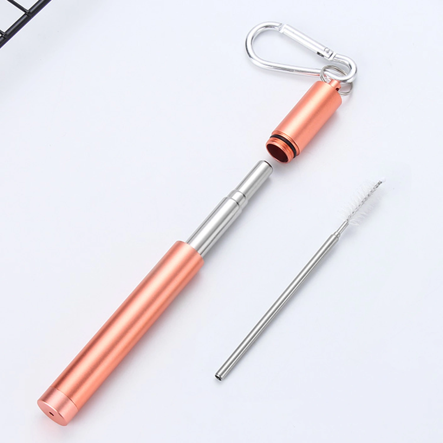 1 Set Three-section Foldable Telescopic Straw Stainless Steel School Canteen Collapsible Straw for Kids