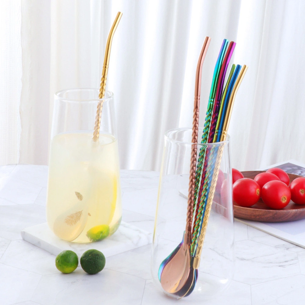 Exquisite Straw Spoon Corrosion Resistant Stainless Steel Decorative 2 in 1 Dessert Spoon Straw for Home