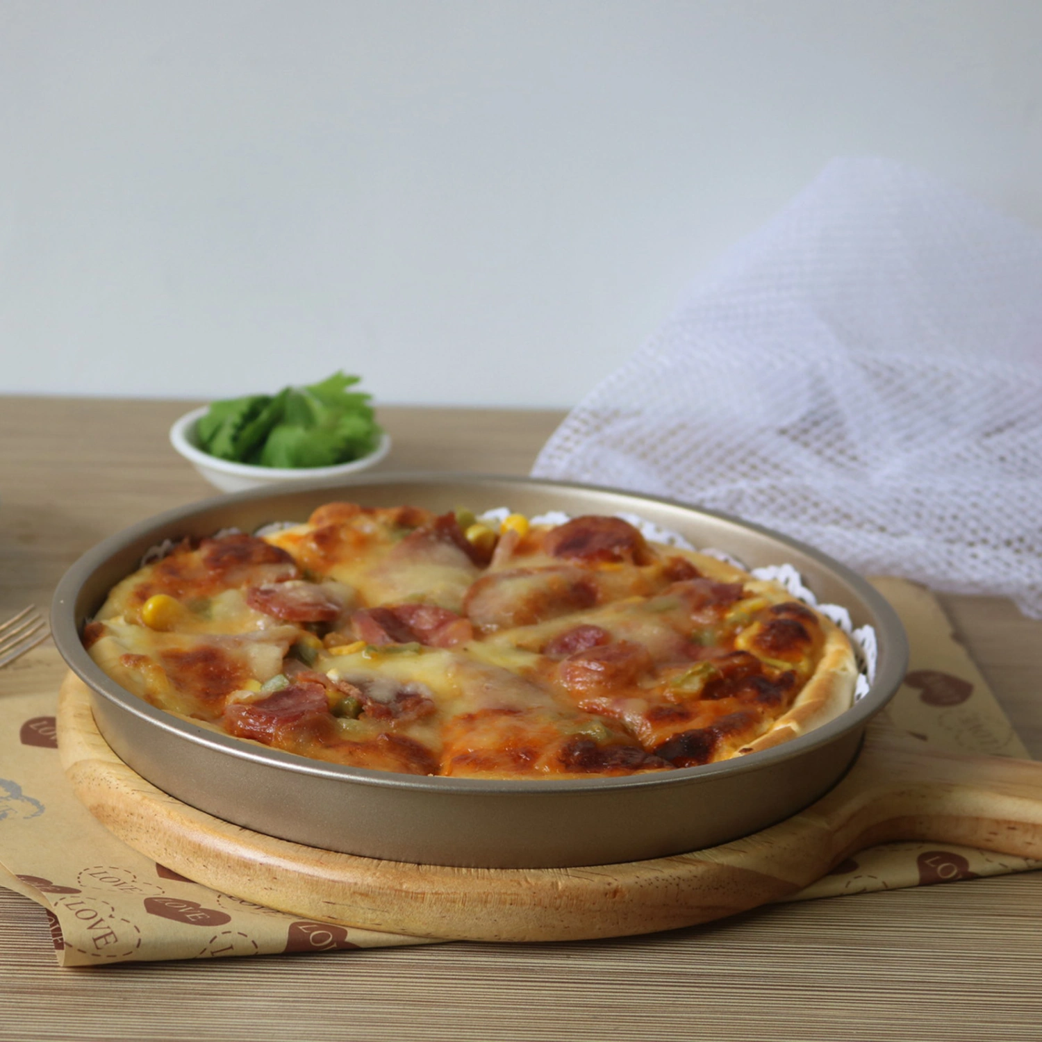 Round Non-stick Carbon Steel Pizza Crisper Pan Tray Home Restaurant Bakeware