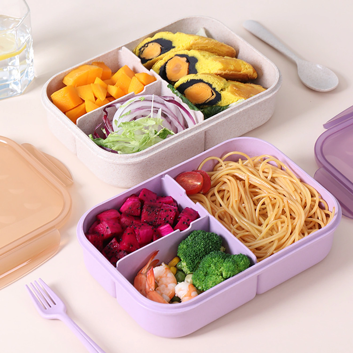 Bento Box Leak Proof 3 Compartments Plastic Family Food Storage Container for Office
