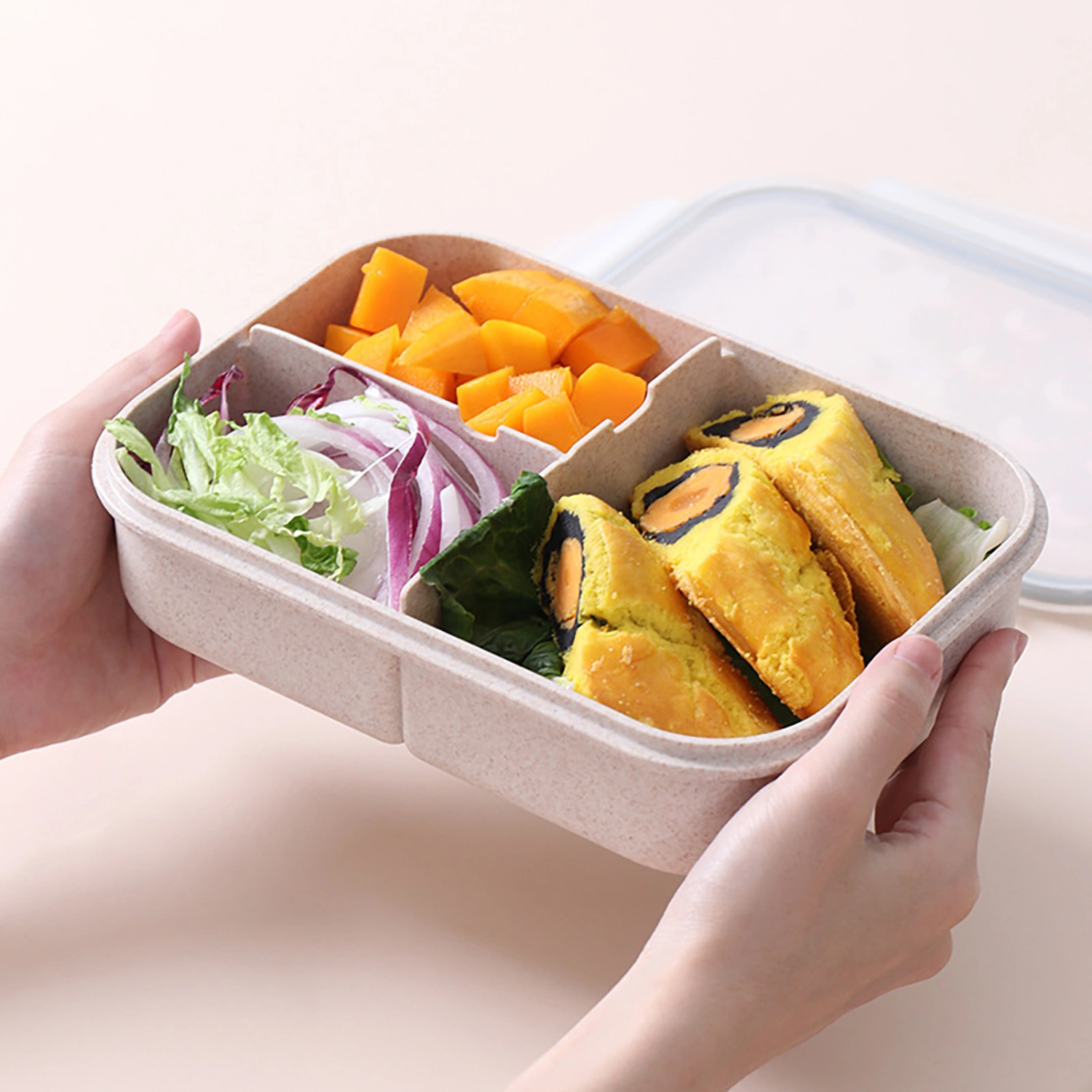 Bento Box Leak Proof 3 Compartments Plastic Family Food Storage Container for Office