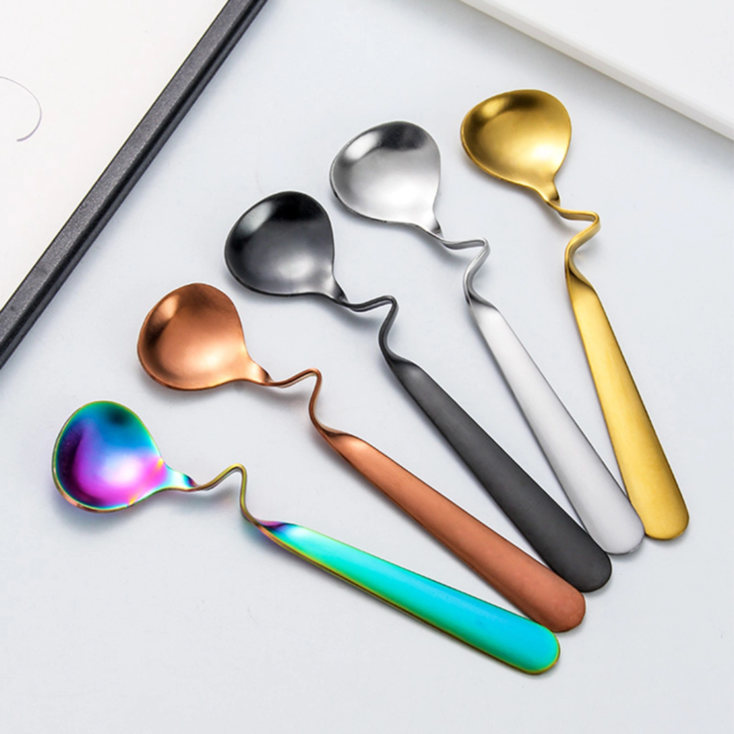 Stainless Steel Coffee Stirring Spoon Round Shape Tea Milk Dessert Hanging Scoop