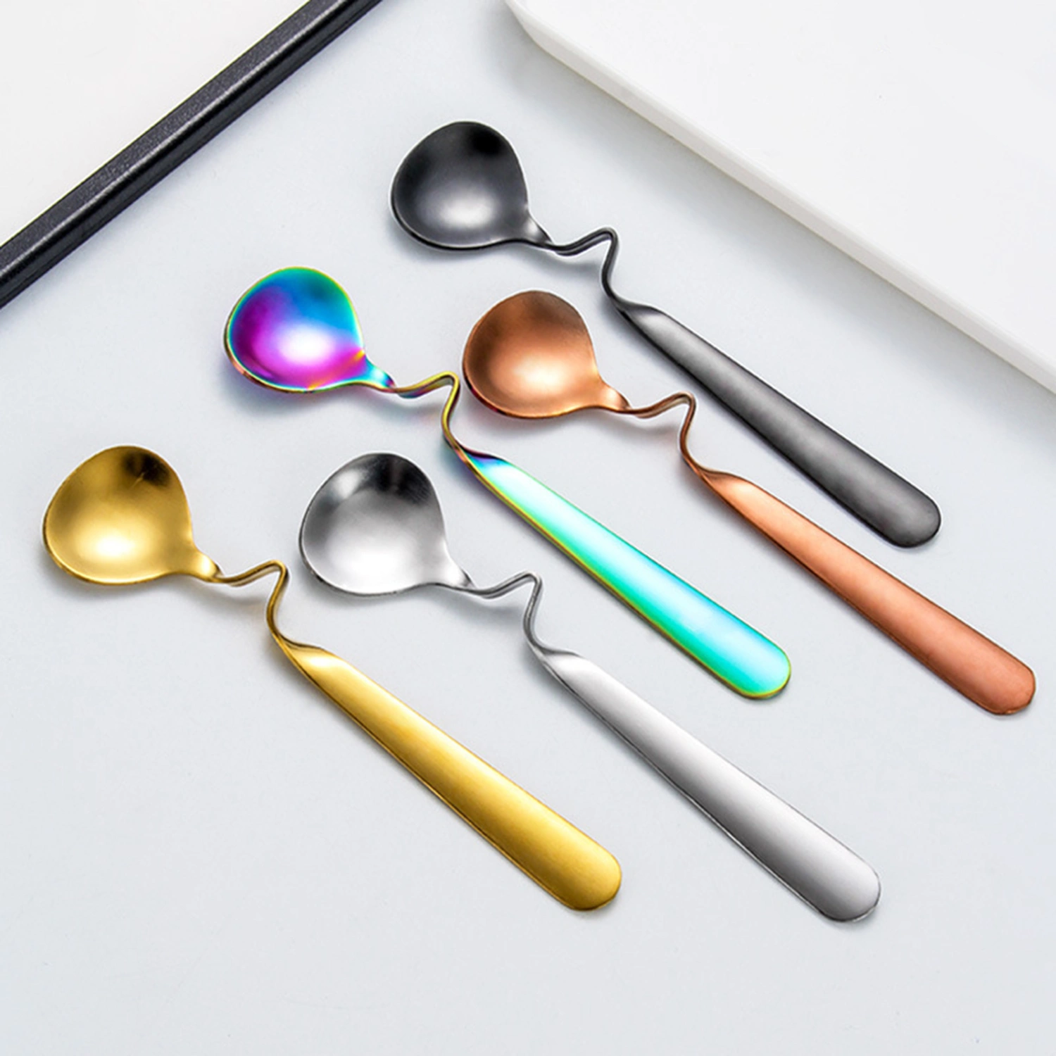 Stainless Steel Coffee Stirring Spoon Round Shape Tea Milk Dessert Hanging Scoop