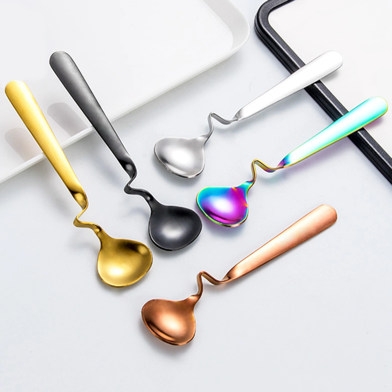 Stainless Steel Coffee Stirring Spoon Round Shape Tea Milk Dessert Hanging Scoop