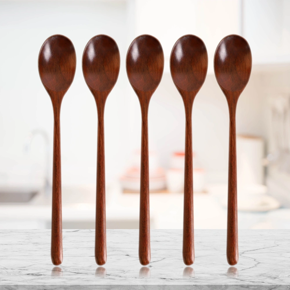 5Pcs Coffee Spoon Food Grade Heat Resistant Wood Reusable Stirring Soup Mixing Spoon for Home