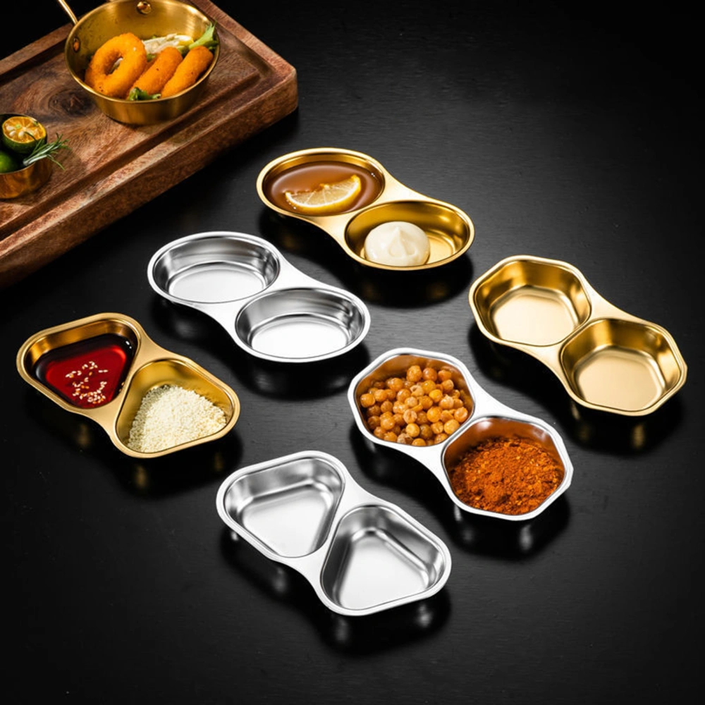 Sauce Dish Stackable Easy to Clean Stainless Steel Hexagon Triangle Oval Shaped Seasoning Plate for Kitchen Prep 