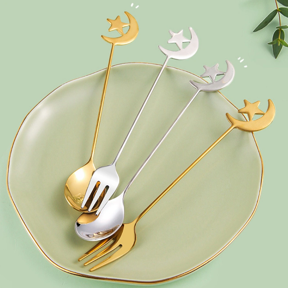 Glossy Moon Shape Dessert Spoon Stylish Festive Touch Stainless Steel Stirring Spoon for Party