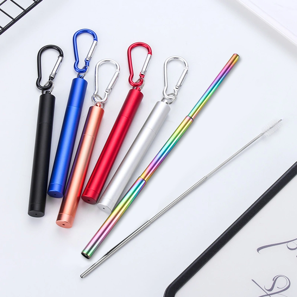 1 Set Telescopic Portable Drinking Straw Stainless Steel Comfortable Grip Collapsible Colorful Drinking Straw for Kitchen