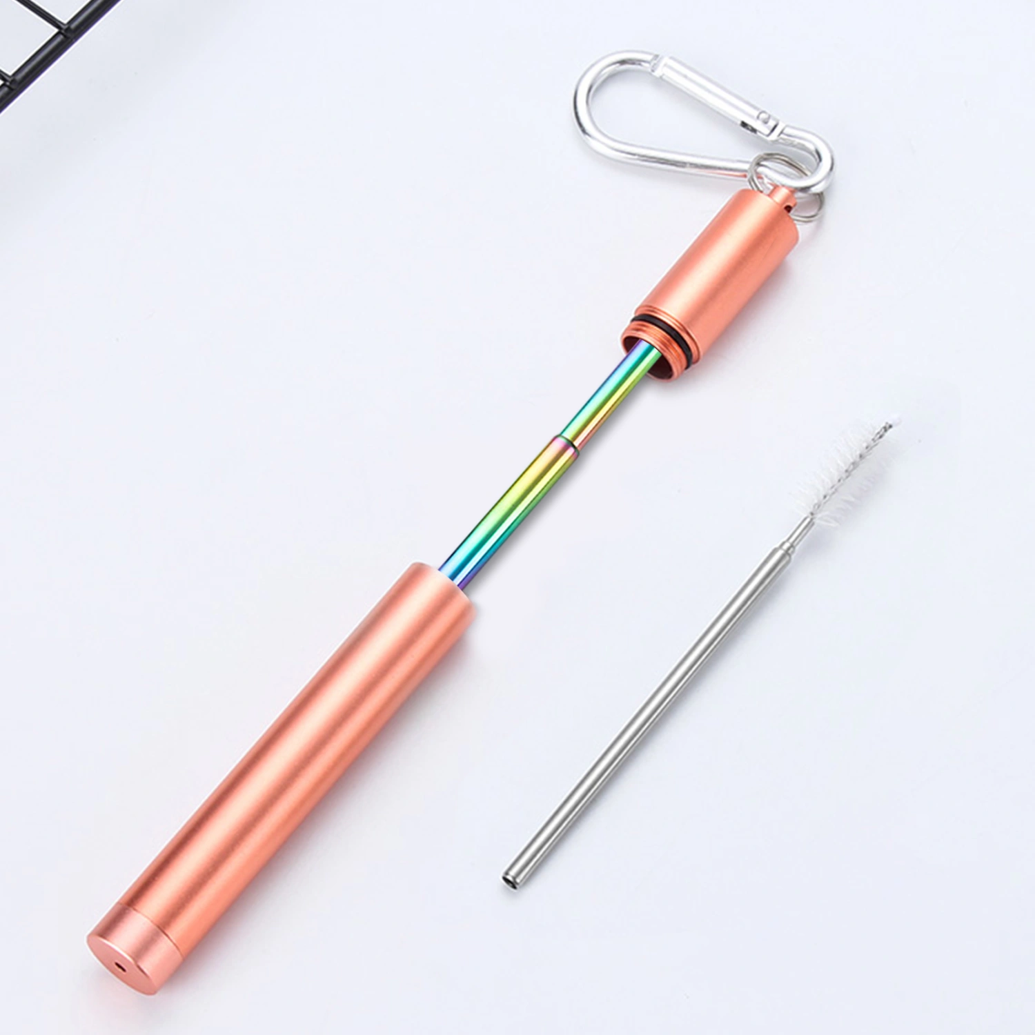 1 Set Telescopic Portable Drinking Straw Stainless Steel Comfortable Grip Collapsible Colorful Drinking Straw for Kitchen