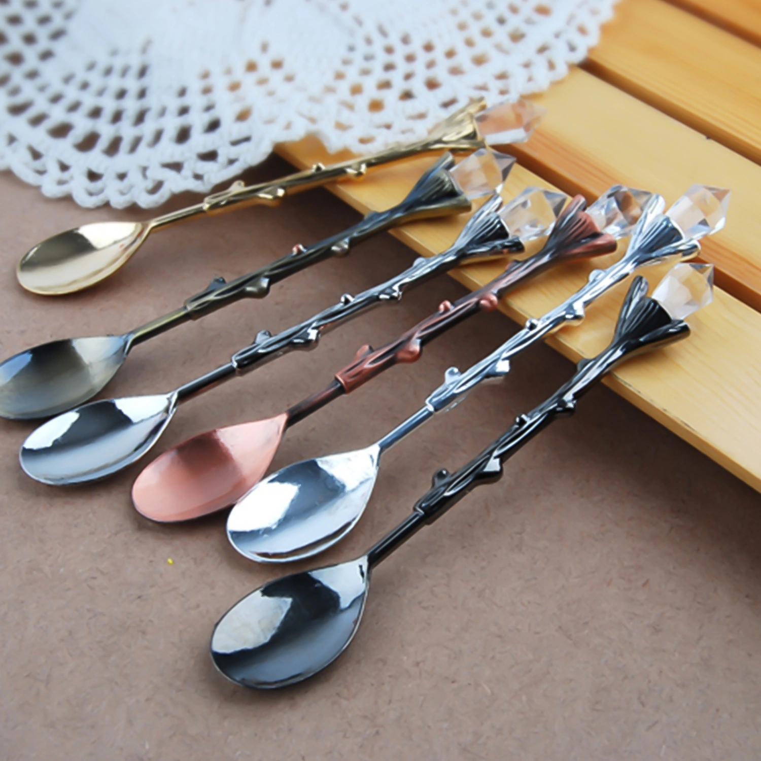 Dessert Spoon Mirror Polish Dendriform Zinc Alloy Non-stick Home Fruit Spoon for Kids