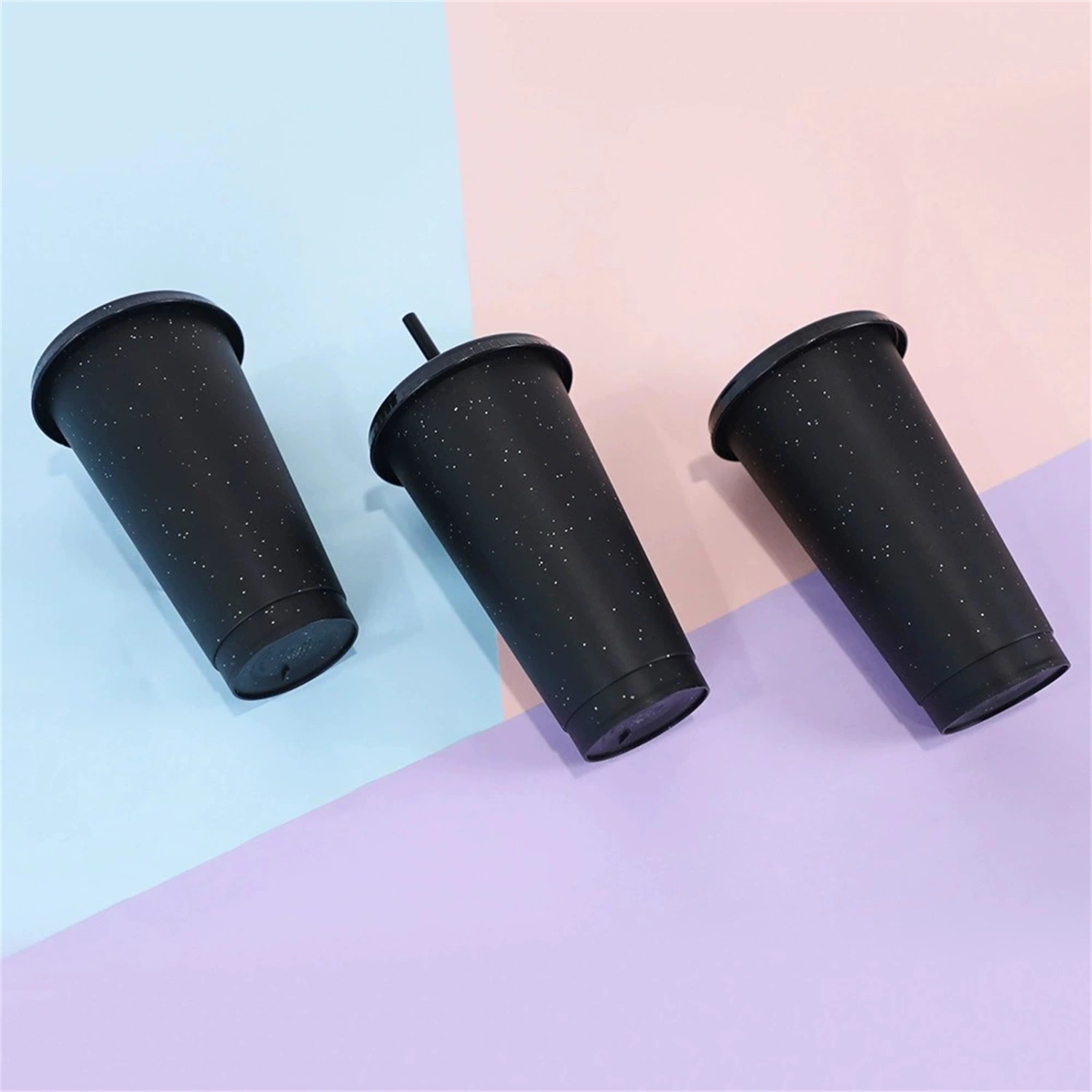 710ml Straw Cup Glittering Splash-proof Color Changing Students Straw Drinking Cup Drinkware Household Supplies