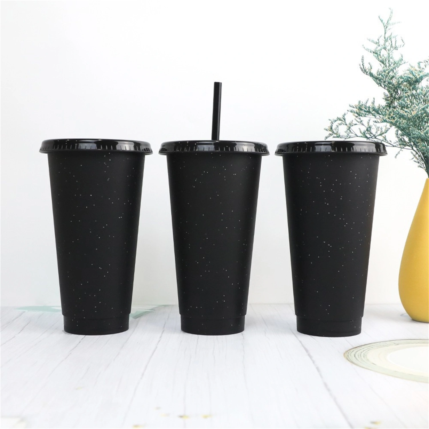 710ml Straw Cup Glittering Splash-proof Color Changing Students Straw Drinking Cup Drinkware Household Supplies