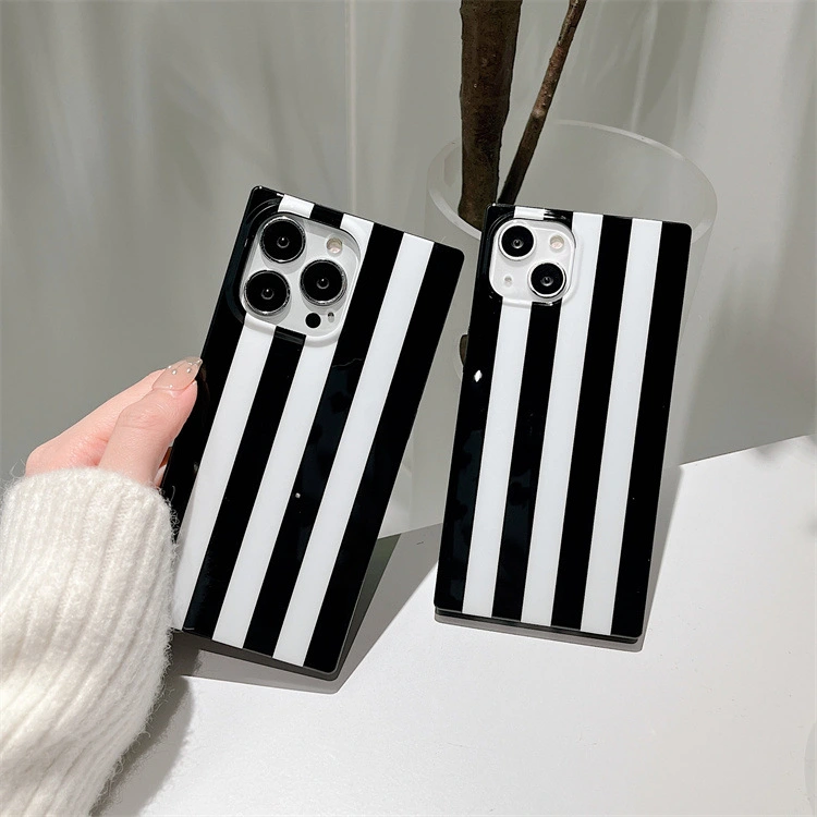 Square Vertical Stripes Suitable Black And White Simple Plaid Phone Case