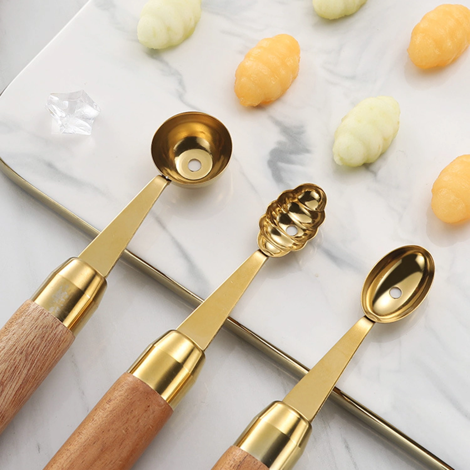 Melon Scoop Single Head Smooth Stainless Steel Portable Wooden Handle Fruit Dig Ball Spoon kitchen
