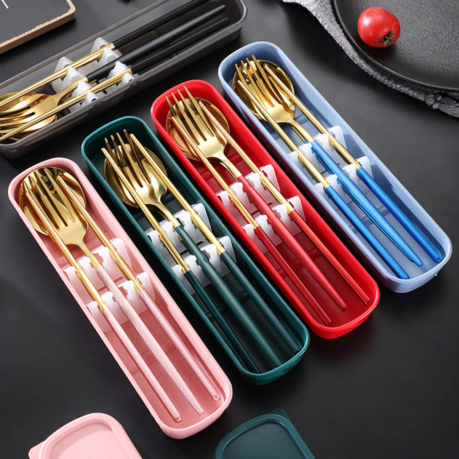 Flatware Kit Korean Style Dust-proof Stainless Steel Chopsticks Fork Spoon Dinner Set for Daily Use