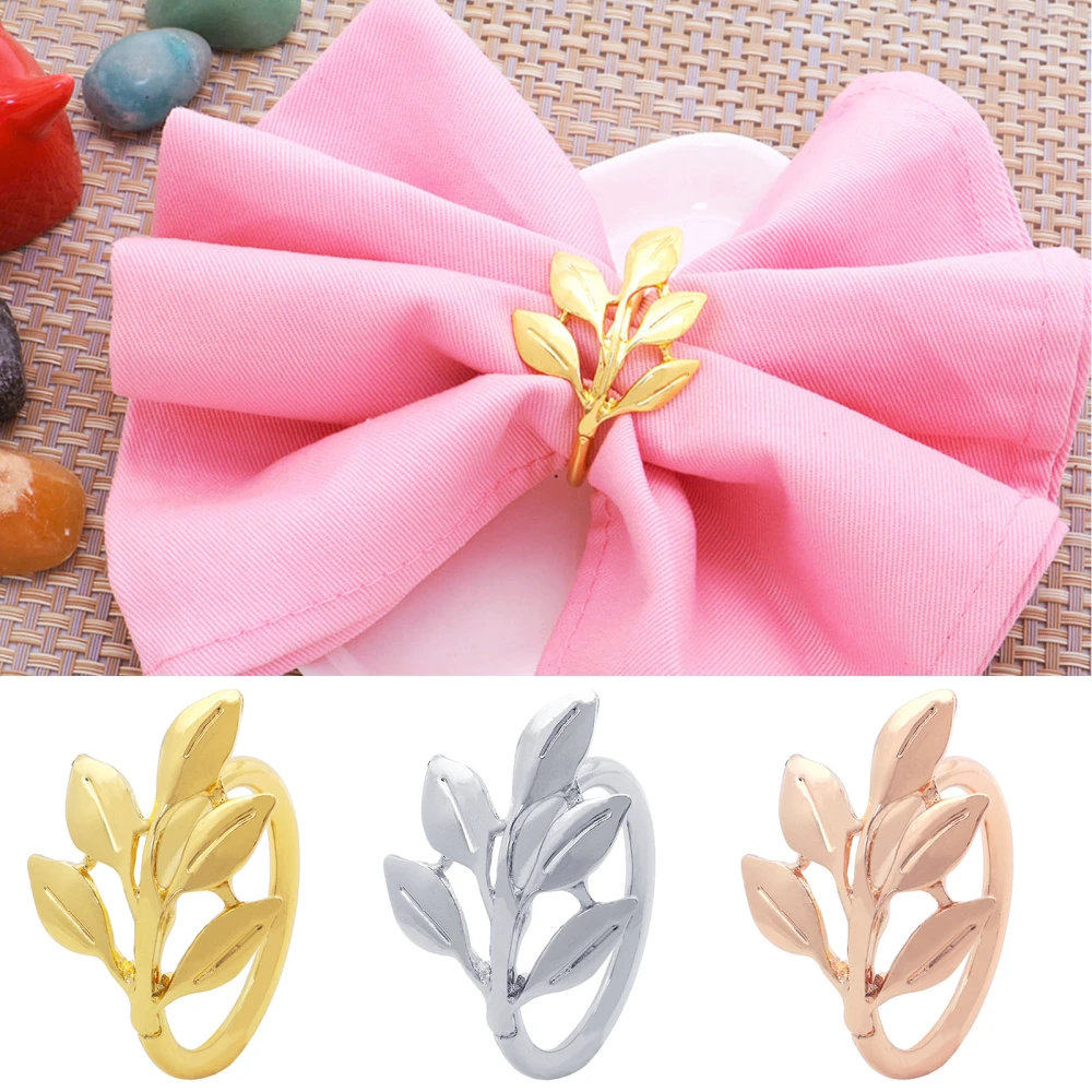 Leaf Shape Solid Color Alloy Hollow Handmade Napkin Ring Napkin Buckle Holder for Restaurant