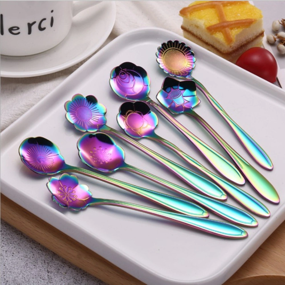 Stirring Spoon Practical Delicate Stainless Steel Long Handle Coffee Mixing Flower Scoop for Home