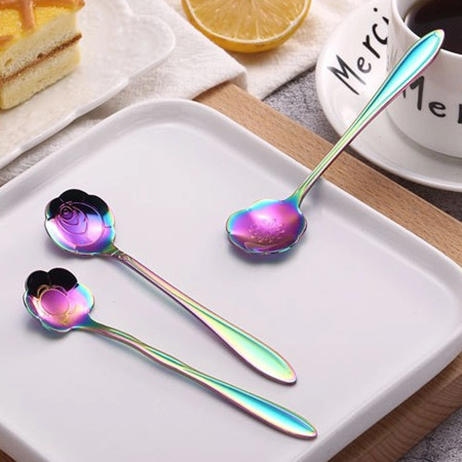 Stirring Spoon Practical Delicate Stainless Steel Long Handle Coffee Mixing Flower Scoop for Home
