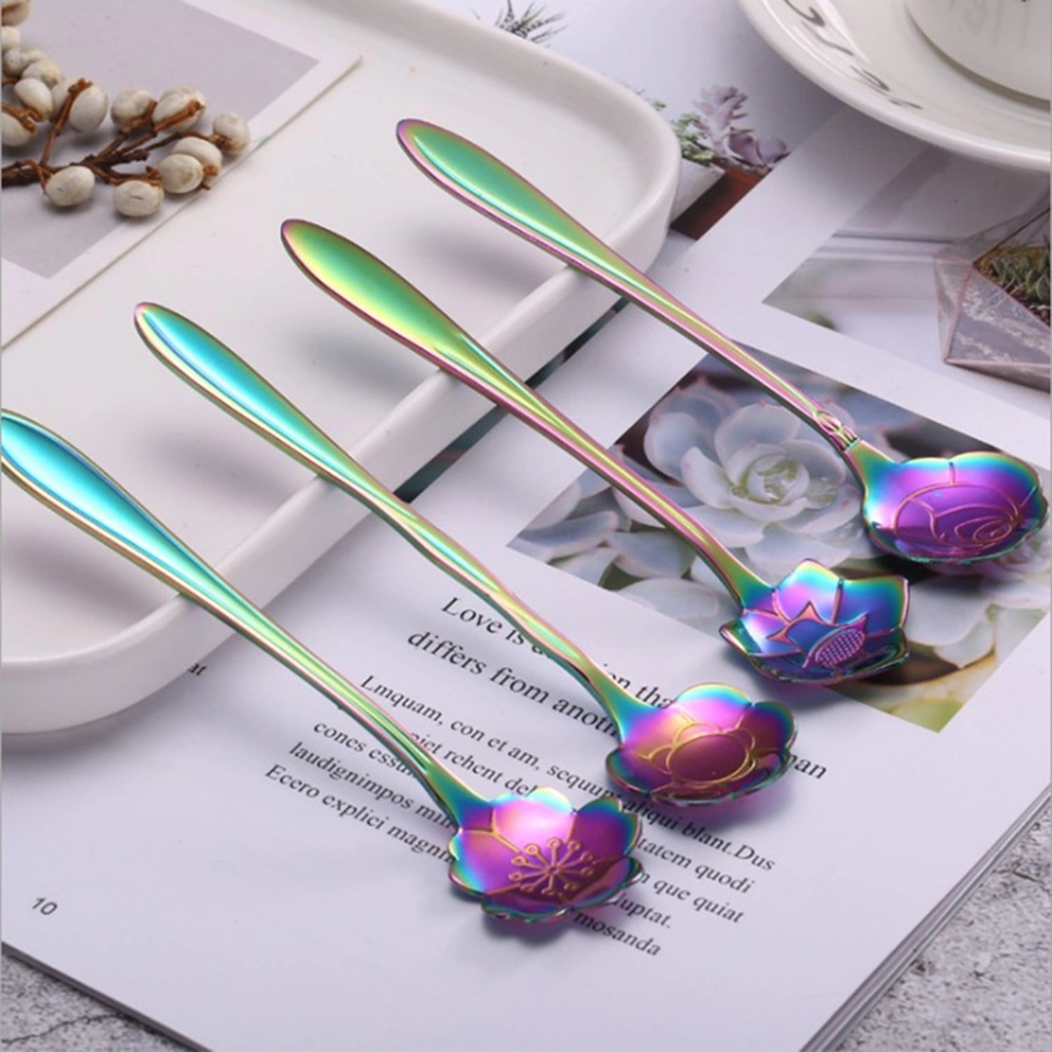 Stirring Spoon Practical Delicate Stainless Steel Long Handle Coffee Mixing Flower Scoop for Home