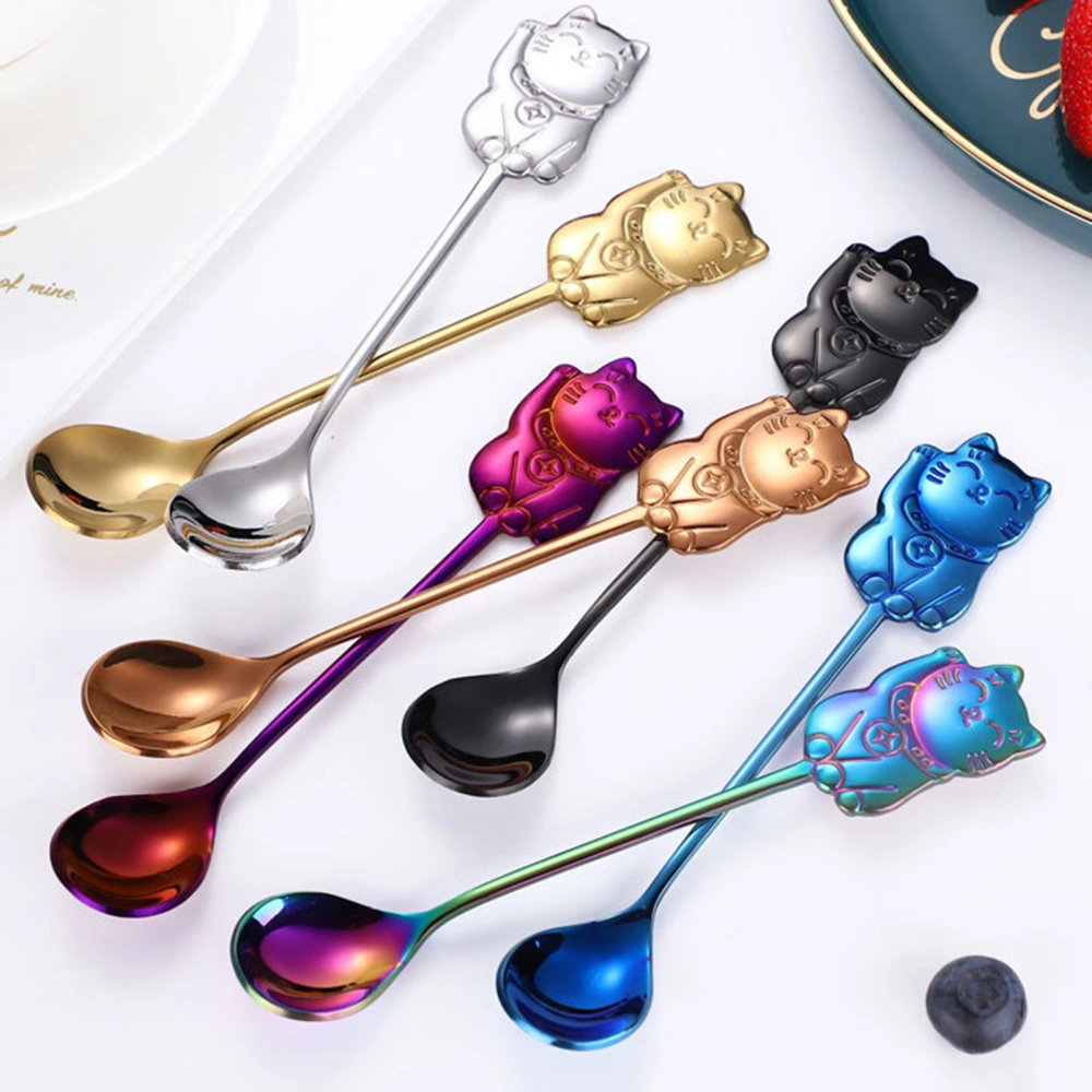 Mirror Polished Spoon Ergonomic Stainless Steel High Temperature Resistant Lucky Cat Tea Scoop Party Decor 