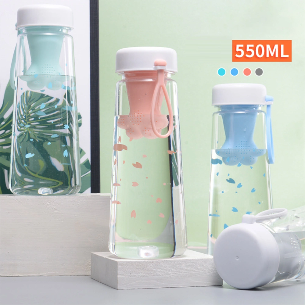 550ml Water Bottle Heat Resistant Leak-proof Cat Claws Tea Filter Cherry Blossoms Print Water Cup for Home