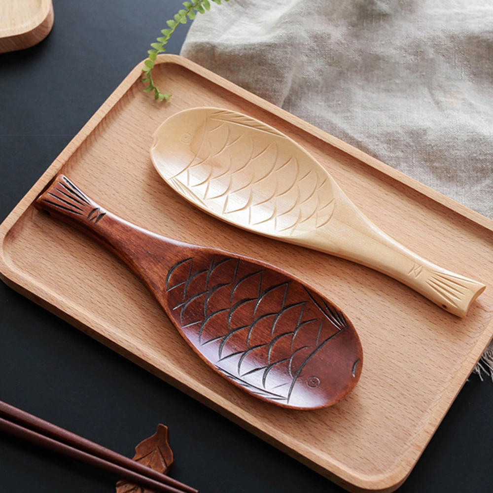 Ergonomic Handmade Rice Spoon Wood Adorable Fish Shape Rice Scoop for Home