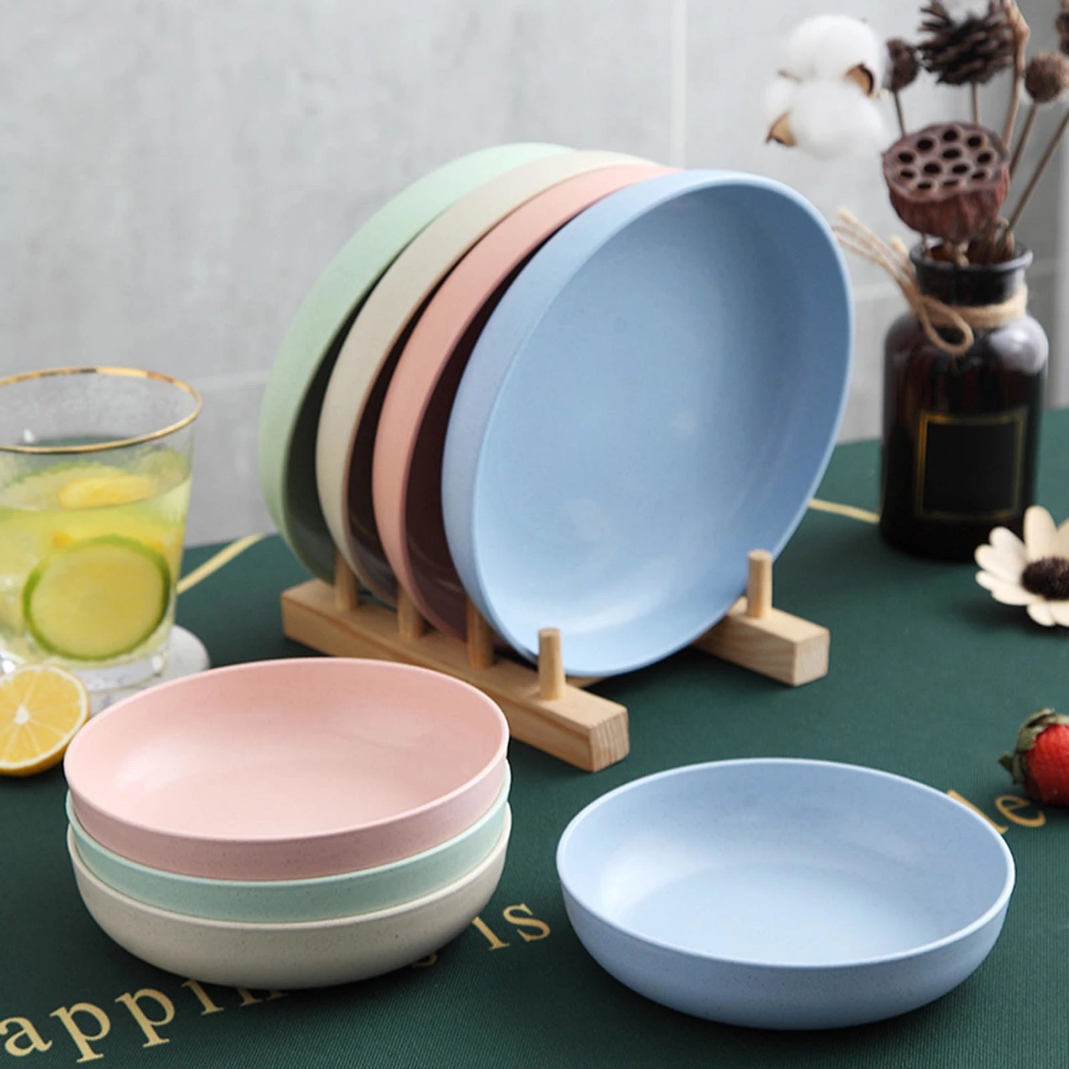 Dinner Plate Solid Color Smooth Surface Easy Cleaning Microwave Safe Food Grade Tableware Round Shape Food Plate Home Anti-Slip Base Dinner Dish Kitchen Supplies