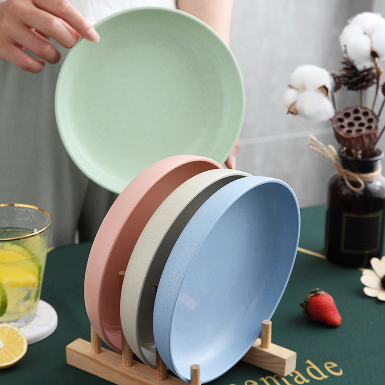 Dinner Plate Solid Color Smooth Surface Easy Cleaning Microwave Safe Food Grade Tableware Round Shape Food Plate Home Anti-Slip Base Dinner Dish Kitchen Supplies