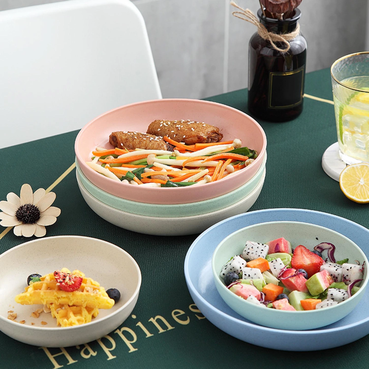 Dinner Plate Solid Color Smooth Surface Easy Cleaning Microwave Safe Food Grade Tableware Round Shape Food Plate Home Anti-Slip Base Dinner Dish Kitchen Supplies