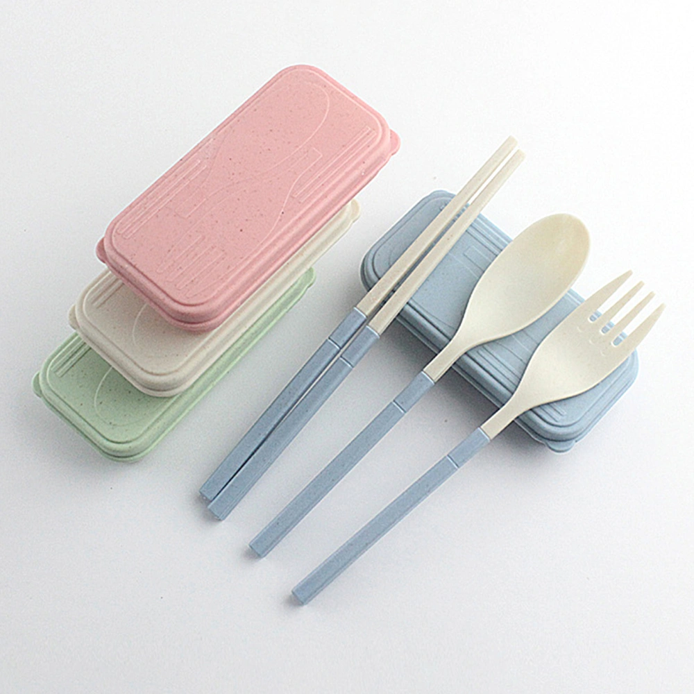 5Pcs Cutlery Set with Storage Box Folding Food Grade Non-slip Easy to Clean Eating Plastic Good Grip Chopsticks Fork Spoon Set for Dining Room