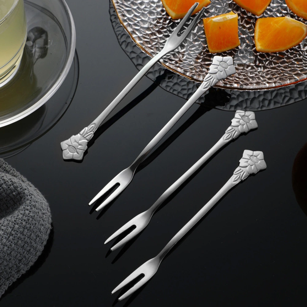 5Pcs/Set Fruit Fork Long Handle Easy to Use Stainless Steel Small Creative 5.3 Inches Cake Fork Tableware Accessories