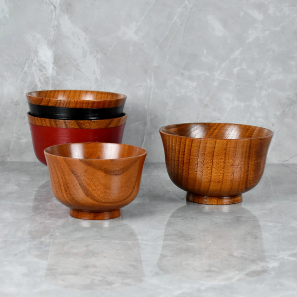 Wooden Bowl Japanese Style Non-slip Decorative Wood Rice Soup Food Container for Kitchen